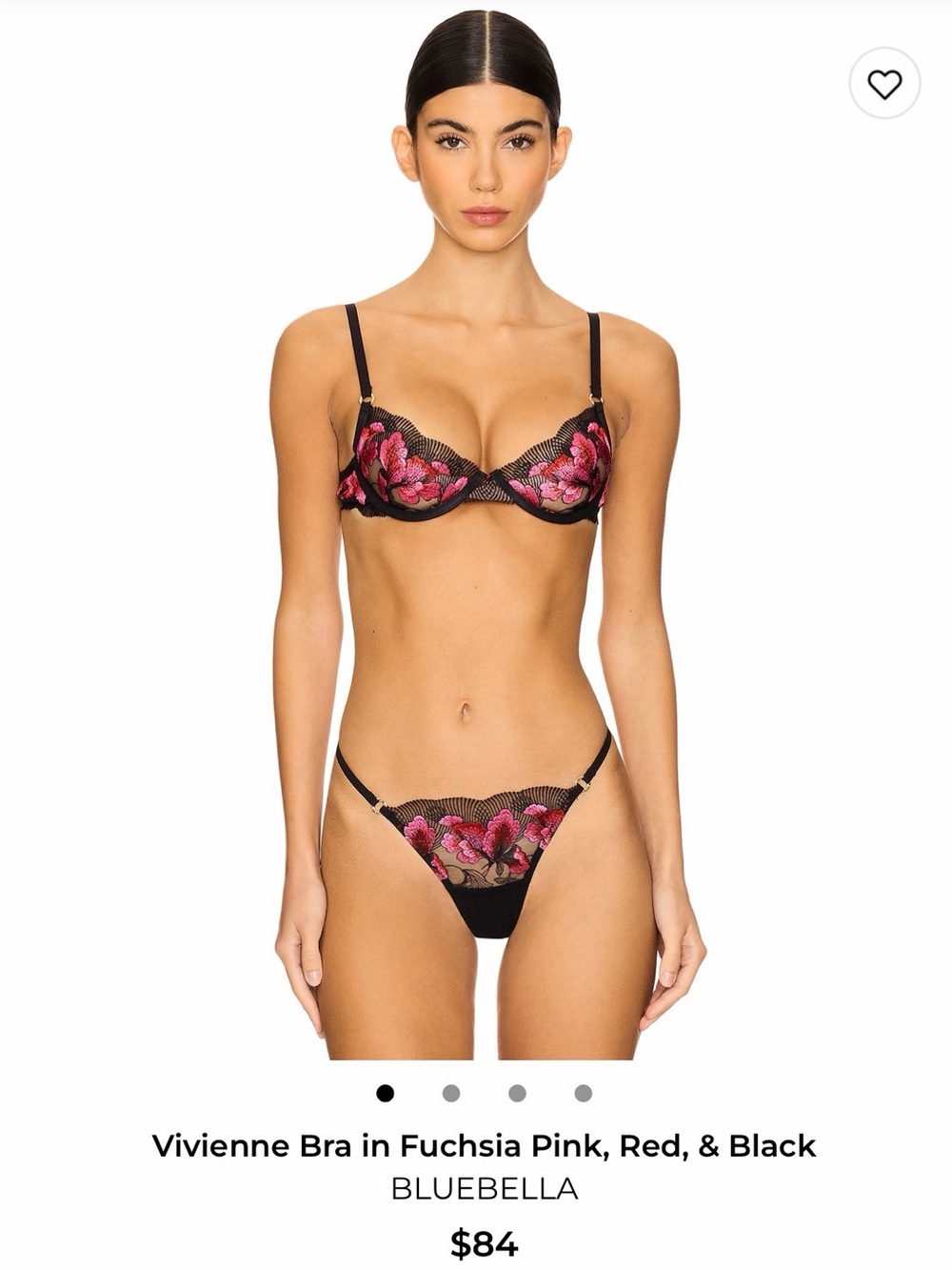 Bluebella Black Vivianna Bra with Fuchsia Floral Embroidery